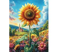 Campo de Girasoles con Torre de Iglesia Puzzles 300 Piezas Actividad Familiar Ciencia ficción sueño mágico Rompecabezas 3D para Familia Juguete Educativo Aliviar Estrés Decoración Hogar 300 PCS
