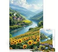 Campo de Girasoles Junto al río y el Pueblo Rompecabezas de 1000 Piezas para Adolescentes Juguete para ejercitar la Mente Relajación Mental Diseño y Montaje Lista de Deseos de Papá Noel 50x75cm