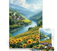 Campo de Girasoles Junto al río y el Pueblo Rompecabezas de 1000 Piezas para Adultos Regalo Ideal para ejercitar la Mente Juguete Divertido y silencioso Diseño para armar 38x52cm