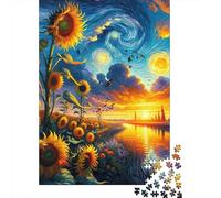 Campo de Girasoles Paisaje Artístico Puzzle de 1000 Piezas Papel para Adultos Cielo al Atardecer Puzzle para Toda la Familia Relajación Decoración Regalo 38x26cm/1000pcs