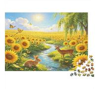 Campo de Girasoles Vida Silvestre Puzzle de 1000 Piezas Papel para Adultos Escena Junto al río Naturaleza relajación Enfoque Familia hogar Regalo 70x50cm/1000pcs