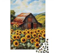Campo de Girasoles Viejo Granero Puzzle de 1000 Piezas Papel Puzzle para Adultos Paisaje Puzzle para Toda la Familia 70x50cm/1000pcs