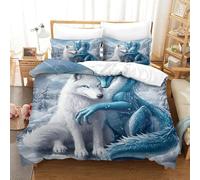 Campo de Hielo Lobo Funda para Edredón Impreso En 3D con Cremallera Oculta Blue Dragón Ropa De Cama De Microfibra Suave Ideal para Niños Y Adultos Super King（260x220cm）