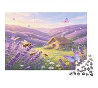 Campo de Lavanda Cabaña Puzzle de 1000 Piezas Puzzle para Adultos Papel Abejas y Mariposas Relajante Decoración Hogar Regalo Familiar 52x38cm/1000pcs