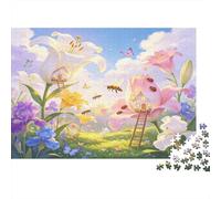 Campo de Lirios Abejas Puzzle de 1000 Piezas para Adultos Papel Escena de Jardín de Primavera Juego de Puzzle 1000 Piezas Relajación Regalo Familiar 52x38cm/1000pcs