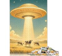Campo de Trigo de Ganado OVNI Rompecabezas 1000 Piezas, Puzzle para Adultos | Arte Cósmico Retro, Escena surrealista de ganado OVNI, Juego Mental, Puzzle Familiar, Motivo Decorativo, 14+, 70x50cm.