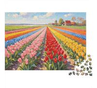 Campo de Tulipanes Juego de Puzzle 1000 Piezas Puzzle para Adultos Vista Rural Regalo Familiar 38x26cm/1000pcs