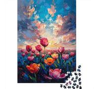 Campo de Tulipanes Puzzle de 1000 Piezas Juego de Puzzle 1000 Piezas Papel para Adultos Atardecer Paisaje Artístico Decoración Regalo Relajante 70x50cm/1000pcs