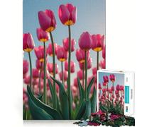 Campo de Tulipanes Rosas bajo Cielo Azul Rompecabezas de 1000 Piezas para Adolescentes Juguete para desarrollar la Habilidad Mental Corte preciso (38x52cm)