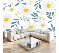 Campo Flores Margaritas Hojas Fotomurales no Tejido Gris, 200 x 140 cm Papel Pintado Decoración de Pared moderna, Murales póster efecto 3D, Decorativos Murales para Dormitorio Salón TV Pared