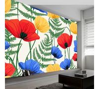 Campo Flores Tulipanes Amapolas Fotomurales no Tejido Parámetro, 500 x 280 cm Papel Pintado Decoración de Pared moderna, Murales póster efecto 3D, Decorativos Murales para Dormitorio Salón TV Pared
