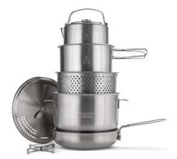 Campo Libre.® Enzo Juego de Cocina Camping - Ollas y Sartenes Acero Inoxidable, Duradero HexaGuard ProCore, Diseño Compacto y Apilable, Bateria de Cocina para Camping Gas, Inducción, Vitro, 8 Piezas