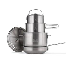 Campo Libre.® Enzo Juego de Cocina Camping - Ollas y Sartenes Acero Inoxidable, Duradero HexaGuard ProCore, Diseño Compacto y Apilable, Bateria de Cocina para Camping Gas, Inducción, Vitro, 6 Piezas