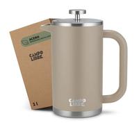 Campo Libre.® GIORGIO - Cafetera Francesa de Acero Inoxidable, Doble Pared Aislada, Sin Plástico - Prensa Francesa Térmica con Filtro Extra - Apta para Lavavajillas - Beige. 1000ml, 1l