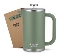 Campo Libre.® GIORGIO - Cafetera Francesa de Acero Inoxidable, Doble Pared Aislada, Sin Plástico - Prensa Francesa Térmica con Filtro Extra - Apta para Lavavajillas - Verde. 1000ml, 1l