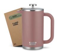 Campo Libre.® GIORGIO - Cafetera Francesa de Acero Inoxidable, Doble Pared Aislada, Sin Plástico - Prensa Francesa Térmica con Filtro Extra - Apta para Lavavajillas - Rosa. 1000ml, 1l