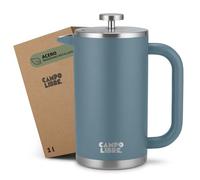 Campo Libre.® GIORGIO - Cafetera Francesa de Acero Inoxidable, Doble Pared Aislada, Sin Plástico - Prensa Francesa Térmica con Filtro Extra - Apta para Lavavajillas - Azul. 1000ml, 1l