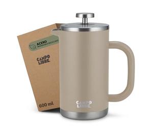 Campo Libre.® GIORGIO - Cafetera Francesa de Acero Inoxidable, Doble Pared Aislada, Sin Plástico - Prensa Francesa Térmica con Filtro Extra - Apta para Lavavajillas - Beige. 600ml