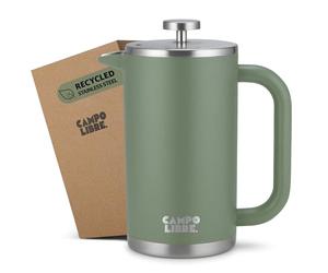 Campo Libre.® GIORGIO - Cafetera Francesa de Acero Inoxidable, Doble Pared Aislada, Sin Plástico - Prensa Francesa Térmica con Filtro Extra - Apta para Lavavajillas - Verde. 1000ml, 1l