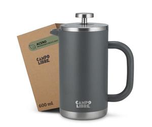 Campo Libre.® GIORGIO - Cafetera Francesa de Acero Inoxidable, Doble Pared Aislada, Sin Plástico - Prensa Francesa Térmica con Filtro Extra - Apta para Lavavajillas - Gris. 600ml