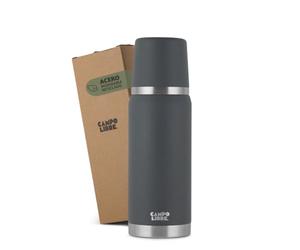 Campo Libre.® JACO Botella Termica - Termo cafe de Doble Pared, Mantiene Bebidas Calientes o Frías 24 h, Sin BPA, 100% Hermética, Botella Agua Acero Inoxidable Reciclado - Gris, 750ml
