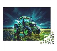 Campo Nocturno del Tractor Verde 1000 Piezas Papel Ecológico Rompecabezas De Bricolaje Entusiastas De Jigsaw Senior Entrenamiento Cerebral Descompresión Regalos 52x38cm/1000pcs