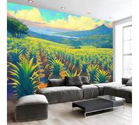 Campo Piñas Hawaianas Dibujos Animados Papel Pintado, 250 X 175 Cm Pared Papel Pintado, Paisaje Pastoral Decoración De Paredes Para Salón Dormitorio Pasillo Comedor, Verde