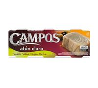 Campos - Atún Claro en Aceite de Oliva Virgen Extra, Lata, Pack 3x65g, Pesca Responsable