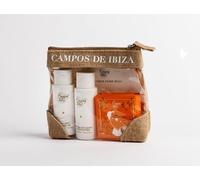Campos de Ibiza Set de Viaje Mandarina | Champú Acondicionador & Jabón | Frescor mediterráneo de Ibiza | 60 ml + 60 ml líquidos & pastilla 100 g | apto cabina | estuche regalo unisex