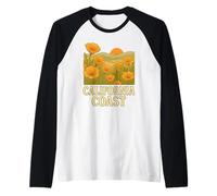 Campos de la Costa de California de Amapolas Naranjas Flores Cali Camiseta Manga Raglan