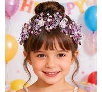 Campsis Accesorio para el pelo de flores para niñas, diadema floral morada, diadema de perlas para boda y novia para mujer