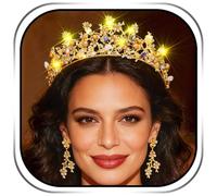 Campsis Corona iluminada con luces LED, juego de corona de reina, accesorios para el cabello de novia para mujer