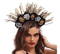 Campsis Diadema de Halloween para mujer, con lentejuelas, flores, día de los muertos, corona de halo de María, accesorio de festival para mujeres y niñas