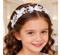 Campsis Diadema de mariposa con flores y cristales blancos para boda, diadema de primera comunión para mujeres y niñas