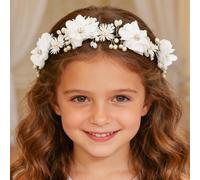 Campsis Diadema de tul blanco para niña, diadema de princesa, accesorios para el cabello de boda, fiesta de cumpleaños, primera comunión, para mujeres y niñas