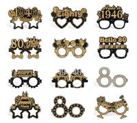 Camptrip 24 gafas de fiesta de cumpleaños 80 de papel, 80 negras, doradas, decoración de cumpleaños, divertidas accesorios fotográficos para regalos de cumpleaños