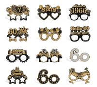 Camptrip 24 gafas de fiesta de cumpleaños, decoración de gafas de papel, decoración para el 60º cumpleaños para hombres y mujeres, papel divertido, gafas de cumpleaños, decoración de cumpleaños