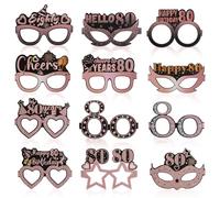 Camptrip 24 gafas de fiesta de cumpleaños, decoración de gafas de papel, decoración para el 80º cumpleaños para hombres y mujeres, papel divertido, gafas de cumpleaños, decoración de cumpleaños