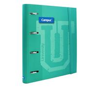 Campus - Archivador de 4 Anillas con Recambio A4 de 100 Hojas Cuadriculadas 5x5 con Bandas de 5 Colores, Cierre de Goma Elástica, Carpesano de Tapa Extradura (Verde)