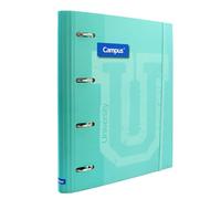 Campus - Archivador de 4 Anillas con Recambio A4 de 100 Hojas Cuadriculadas 5x5 con Bandas de 5 Colores, Cierre de Goma Elástica, Carpesano de Tapa Extradura (Turquesa)