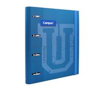 Campus - Archivador de 4 Anillas con Recambio A4 de 100 Hojas Cuadriculadas 5x5 con Bandas de 5 Colores, Cierre de Goma Elástica, Carpesano de Tapa Extradura (Azul)