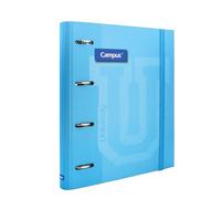 Campus - Archivador de 4 Anillas con Recambio A4 de 100 Hojas Cuadriculadas 5x5 con Bandas de 5 Colores, Cierre de Goma Elástica, Carpesano de Tapa Extradura (Azul Cielo)