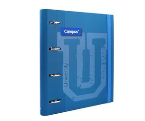 Campus - Archivador de 4 Anillas con Recambio A4 de 100 Hojas Cuadriculadas 5x5 con Bandas de 5 Colores, Cierre de Goma Elástica, Carpesano de Tapa Extradura (Azul)