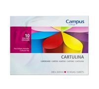 Campus - Bloc de Cartulinas de Colores para Manualidaes, Cuadernillo de 10 Hojas, 10 Colores vivos, Papel Multicolor de 185g para Manualidades Tamaño Folio (240 x 320 mm)