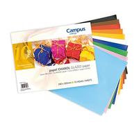 Campus - Bloc de Papel Charol, 10 Hojas de Papel Charol para Manualidades, Surtido de 10 Colores, Juego de Papel Satinado para Scrapbooking Tamaño Folio (240 x 320 mm)
