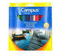 Campus College - 24 Lápices de madera colores intensos, hexagonales con mina muy resistente, fáciles de sacar punta. escritura suave, ideales para uso escolar.