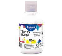 Campus College - Témpera Líquida 250ml de Color Blanco para Manualidades y Murales, Pintura Gouache al Agua Lavable Apta para Cualquier Superficie (Color Blanco)