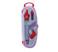 Campus - Compás Técnico-0 con Brazo Articulado, Compás Escolar de Precisión con Ajuste Rápido, Incluye 1 Mina de Repuesto de 2mm, 1 Adaptador Universal y Estuche Transparente con Colgador (Rojo)