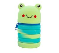 Campus - Estuche Extensible de Animales, Estuche Escolar 1 Compartimento, Portatodo Vertical Pop Up de Silicona con Cremallera, Portalápices Retráctil con Forma de Animales (Rana)