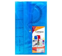 Campus University - Set Técnico, Regla, Cartabón, Escuadra y Semicírculo para la Escuela, Oficina, perfecta para Niños y Adultos, Color Transparente